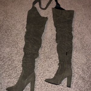 Olive Suede Thigh High Boots